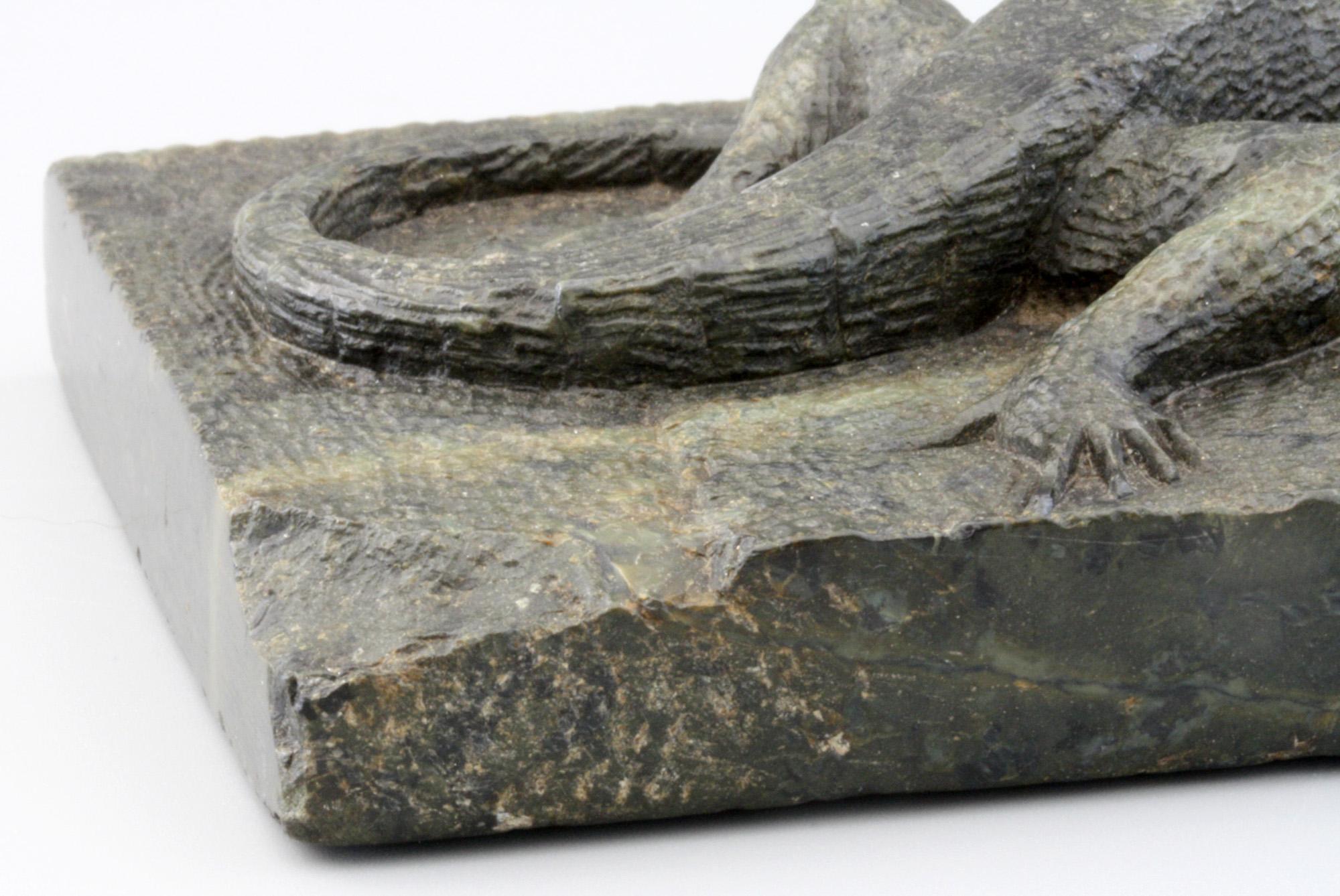 Other Unusual Antique Hand Carved Lizard and Prey Hard Stone Desk Weight, 19th Century For Sale