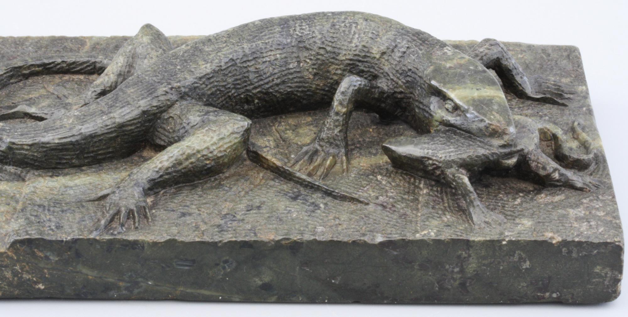 Hand-Carved Unusual Antique Hand Carved Lizard and Prey Hard Stone Desk Weight, 19th Century For Sale