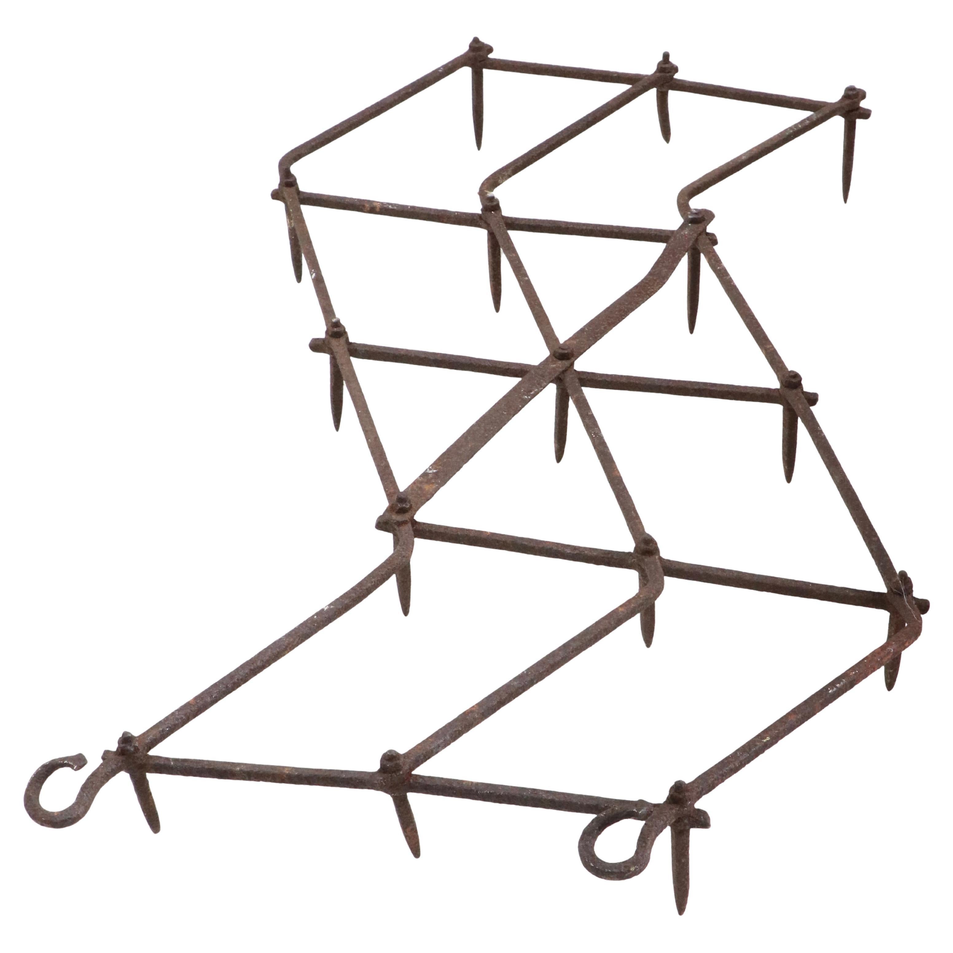 Unusual Antique Hand Wrought Iron Fireplace Grate