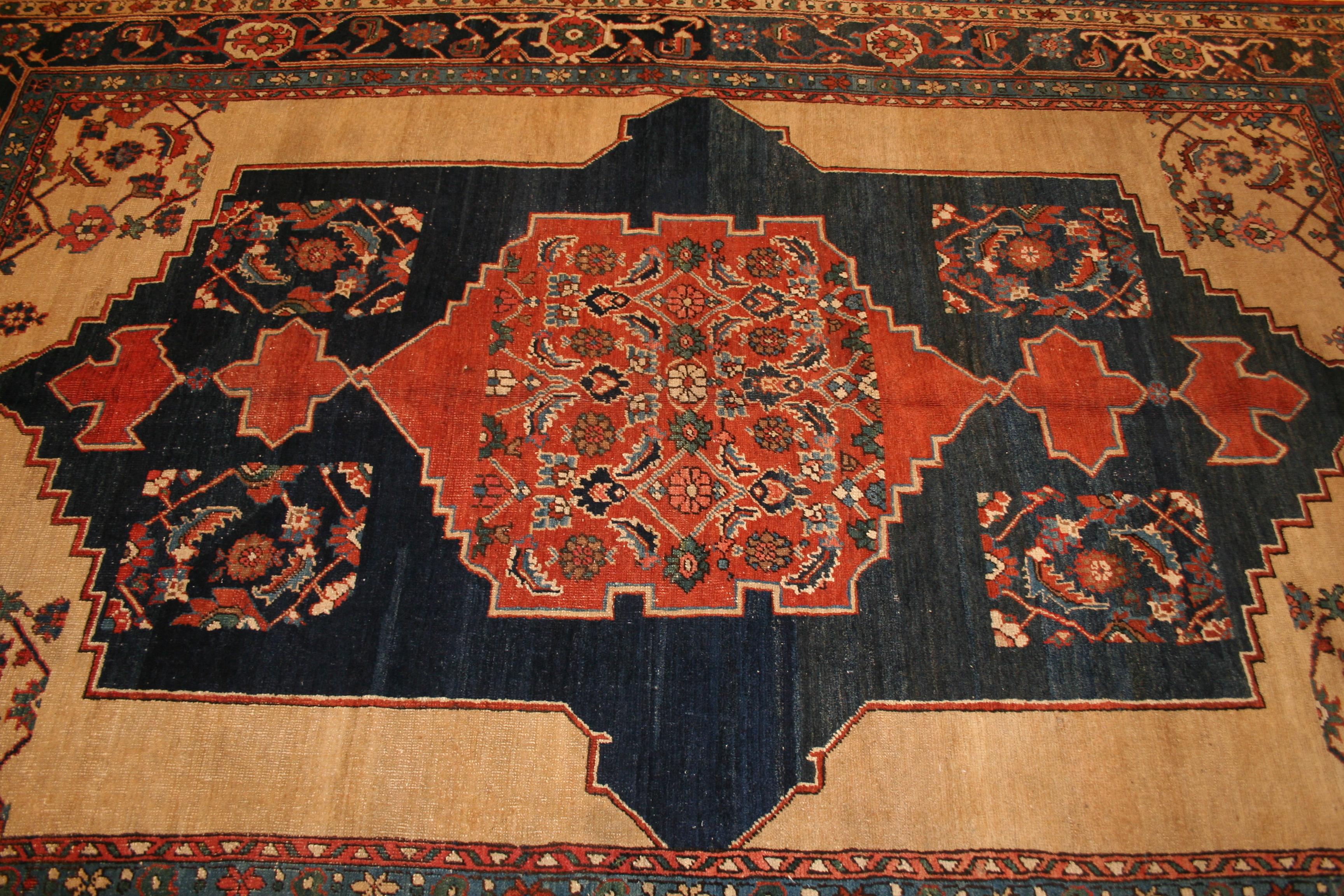 Hand-Knotted Unusual Antique Heriz Rug with Sampler Design in Rare Size For Sale