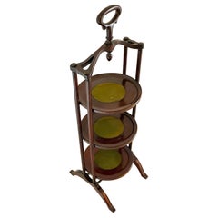 Unusual Antique Inlaid Mahogany 3 Tier Cake Stand