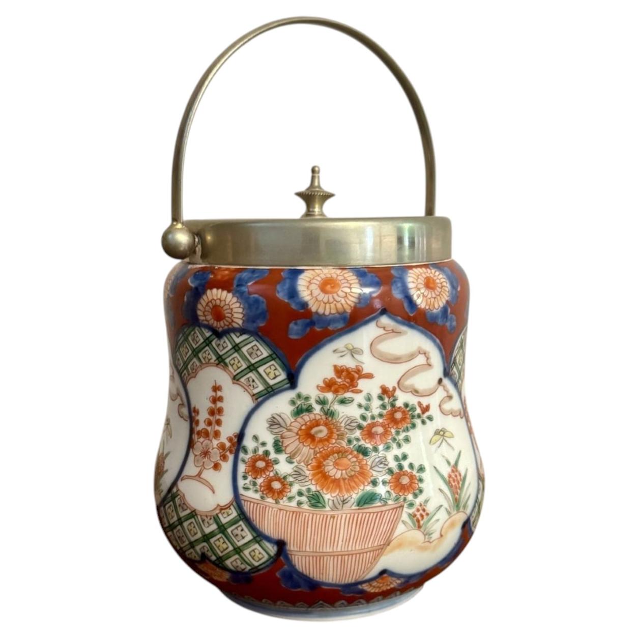 Unusual antique Japanese imari biscuit barrel