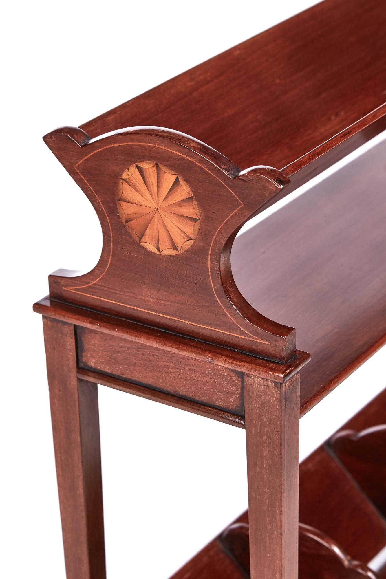 Edwardian Unusual Antique Mahogany Inlaid Book Trough
