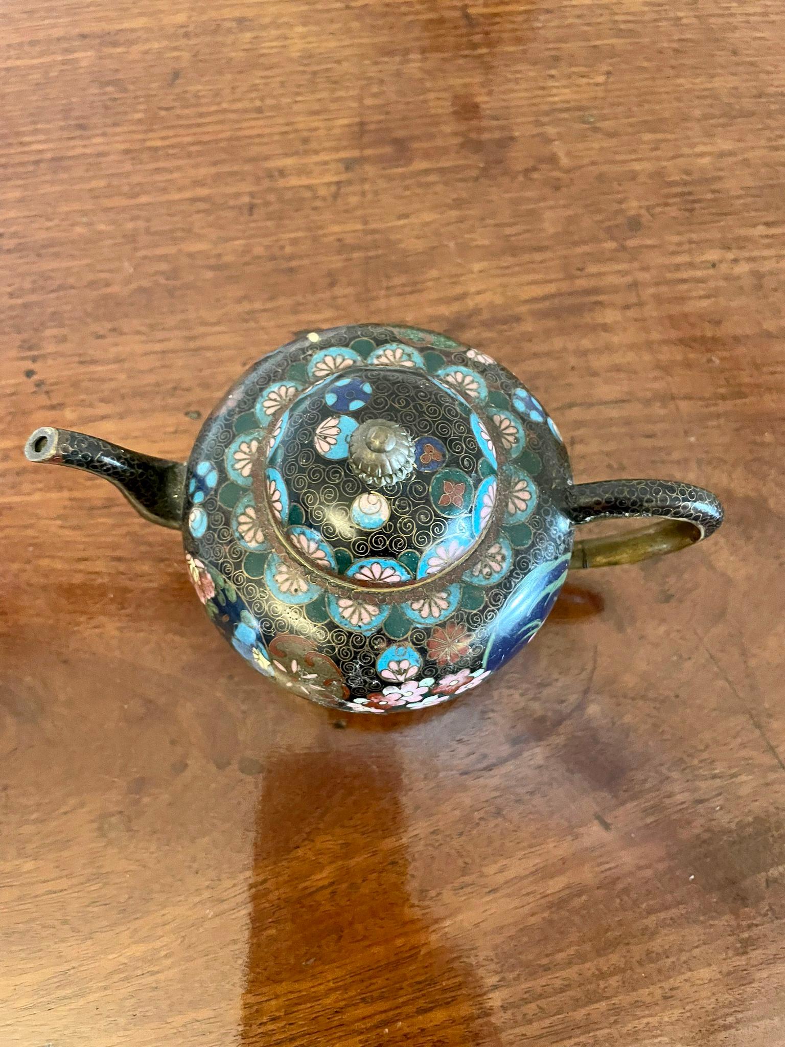 Unusual Antique Miniature Japanese Cloisonné Teapot 2