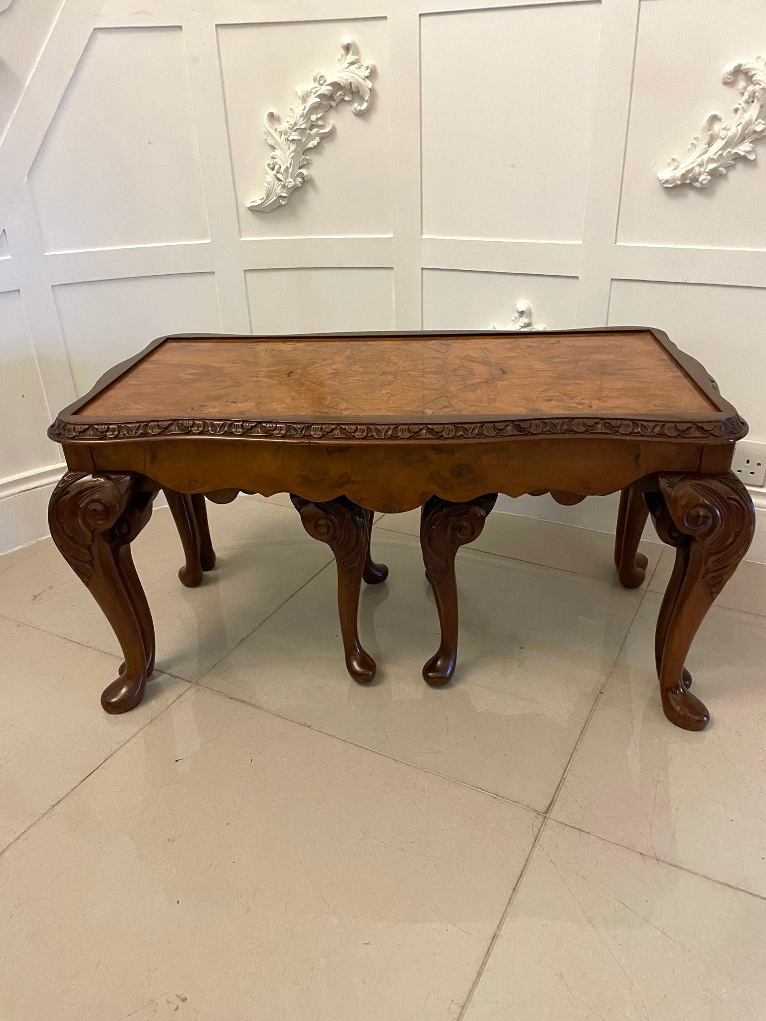 Unusual Antique Nest of 3 Quality Burr Walnut Tables For Sale 5