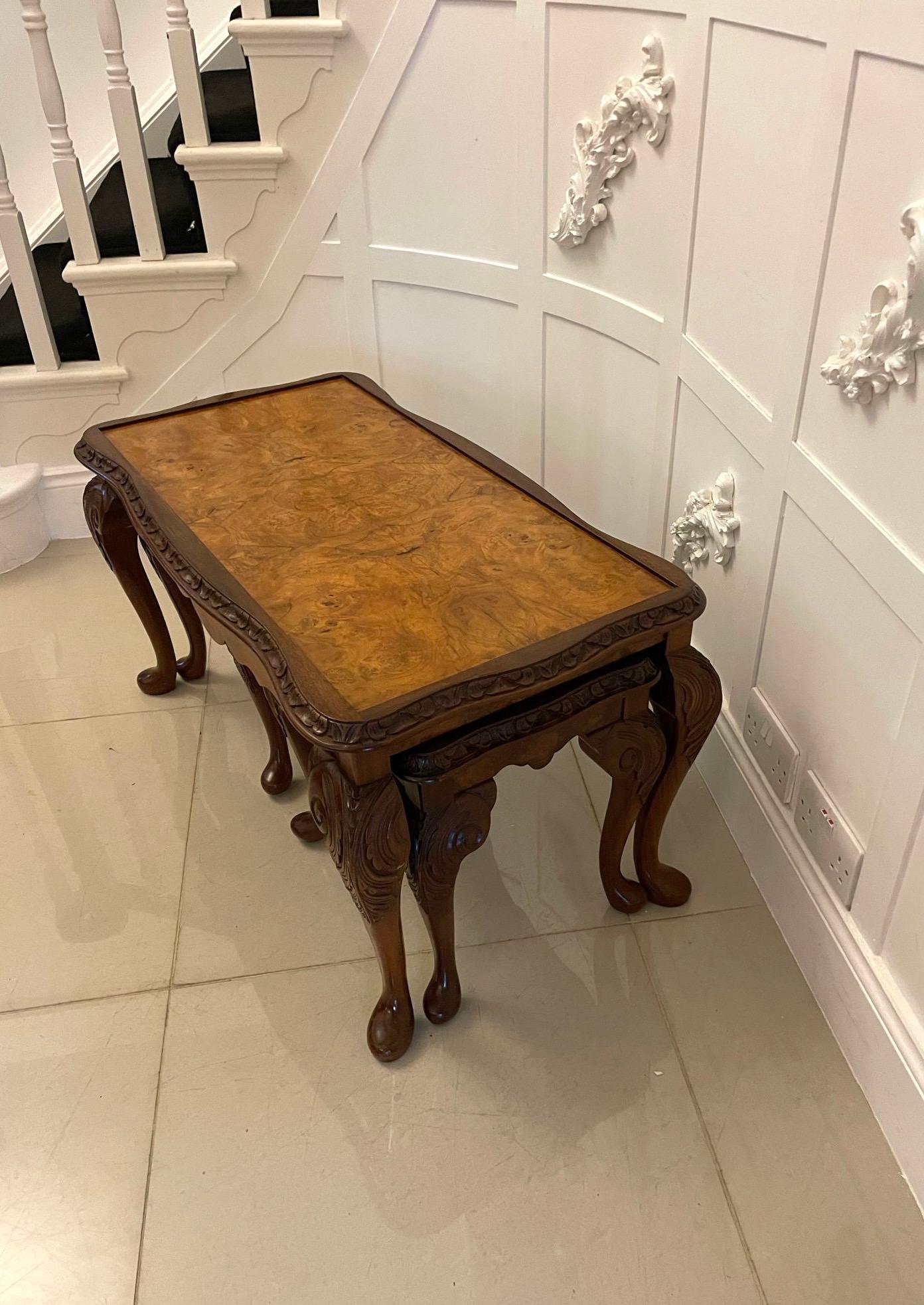 Unusual Antique Nest of 3 Quality Burr Walnut Tables In Good Condition For Sale In Suffolk, GB