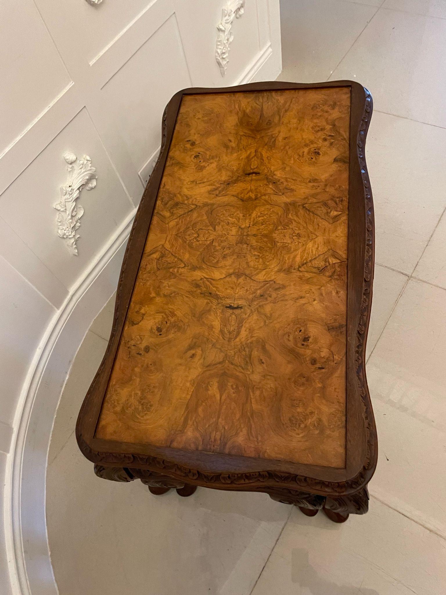 Unusual Antique Nest of 3 Quality Burr Walnut Tables For Sale 3
