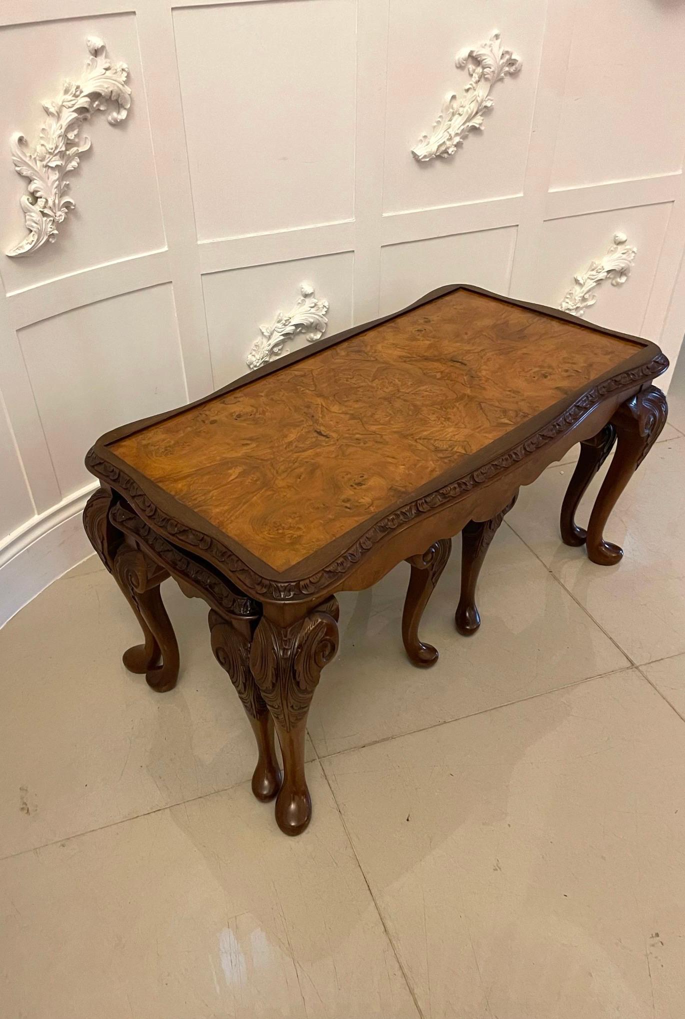 Unusual Antique Nest of 3 Quality Burr Walnut Tables For Sale 4