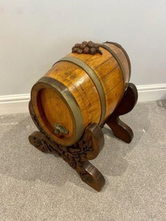 Unusual Antique Oak Brass Bound Barrel On A Quality Black Forest Stand