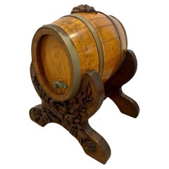 Unusual Antique Oak Brass Bound Barrel On A Quality Black Forest Stand