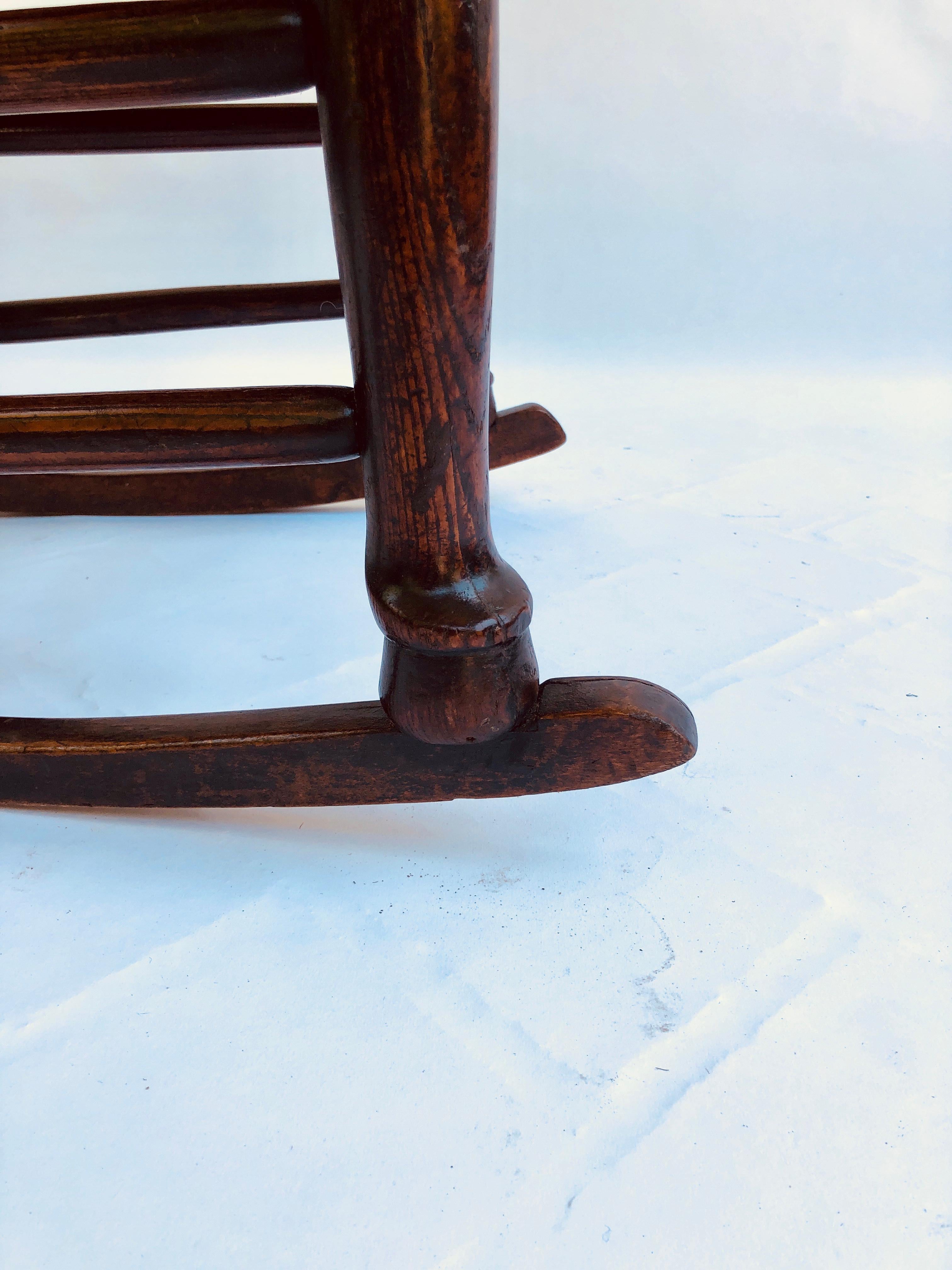 18th Century and Earlier Unusual Antique Oak Ladder Back Rocking Chair For Sale