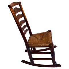 Unusual Used Oak Ladder Back Rocking Chair