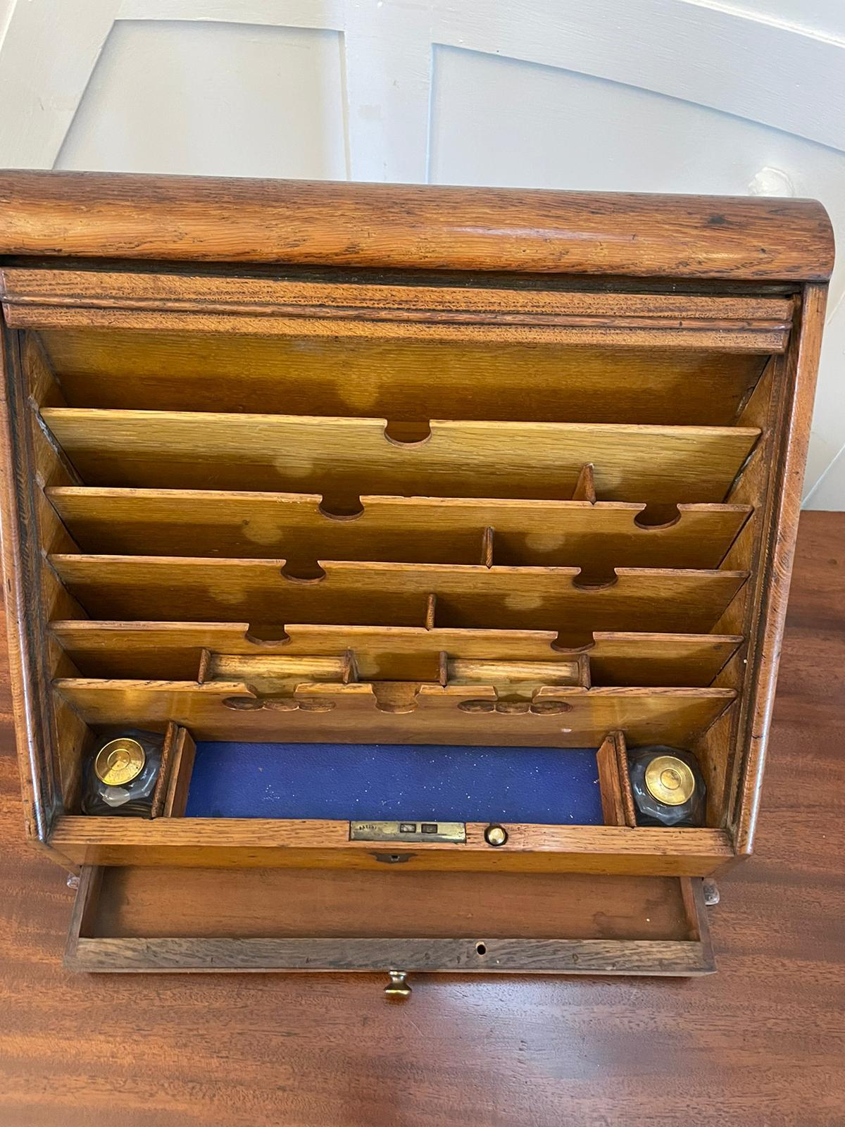 English Unusual Antique Oak Stationery Cabinet For Sale