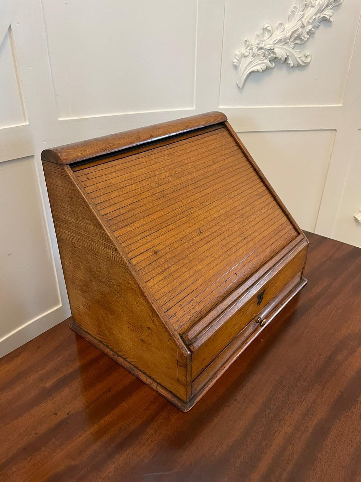 Unusual Antique Oak Stationery Cabinet In Good Condition For Sale In Suffolk, GB