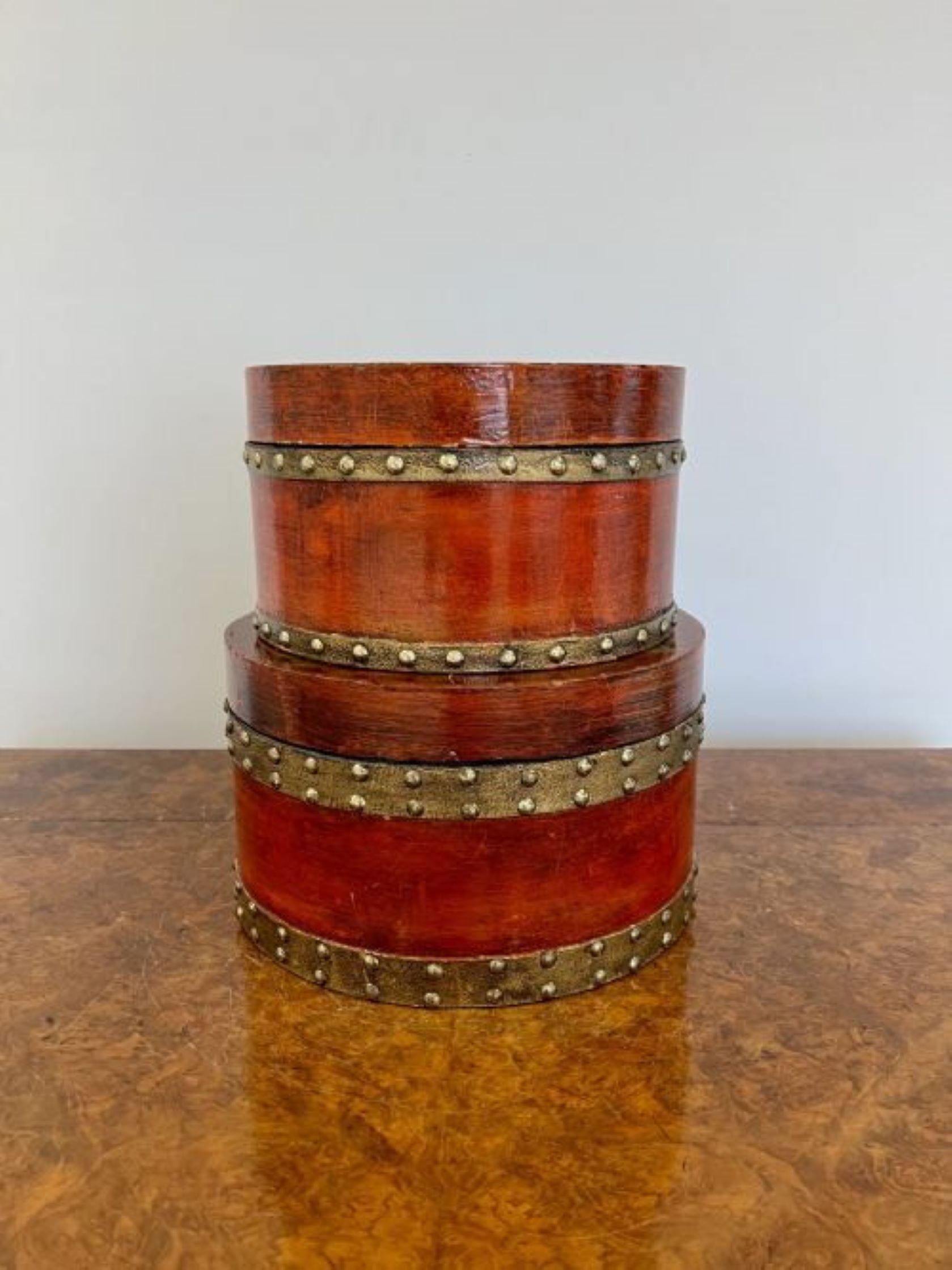 20th Century Unusual antique pair of hand painted circular storage boxes For Sale