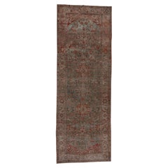 Insolite tapis persan ancien Malayer Gallery, bordures roses, fond bleu et vert