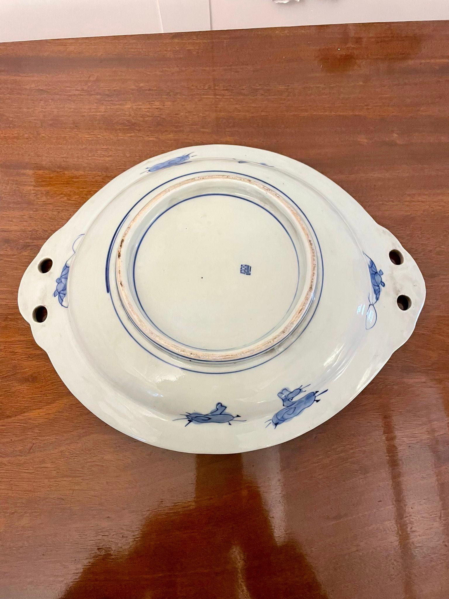 Unusual Antique Quality Japanese Blue and White Imari Dish For Sale 8