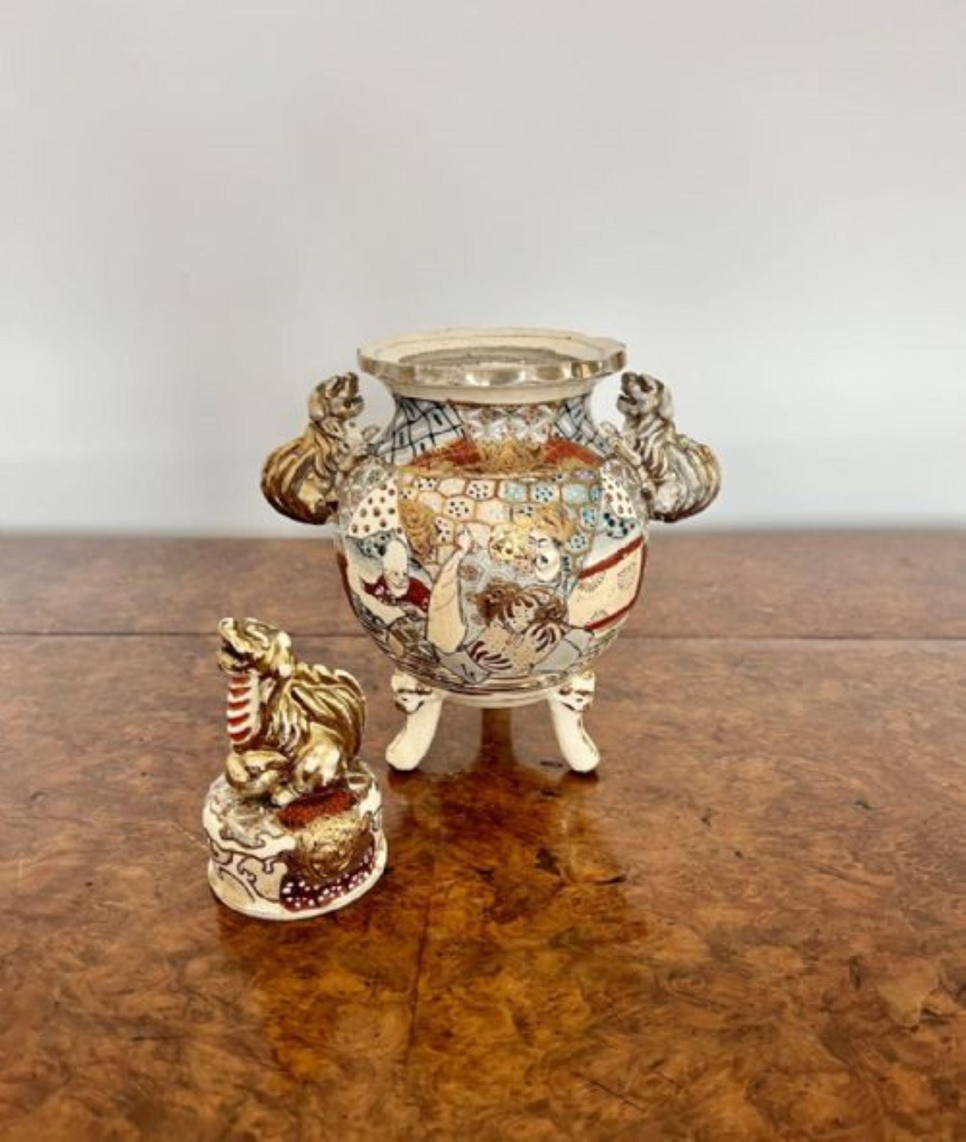 20th Century Unusual antique quality Satsuma vase & cover For Sale