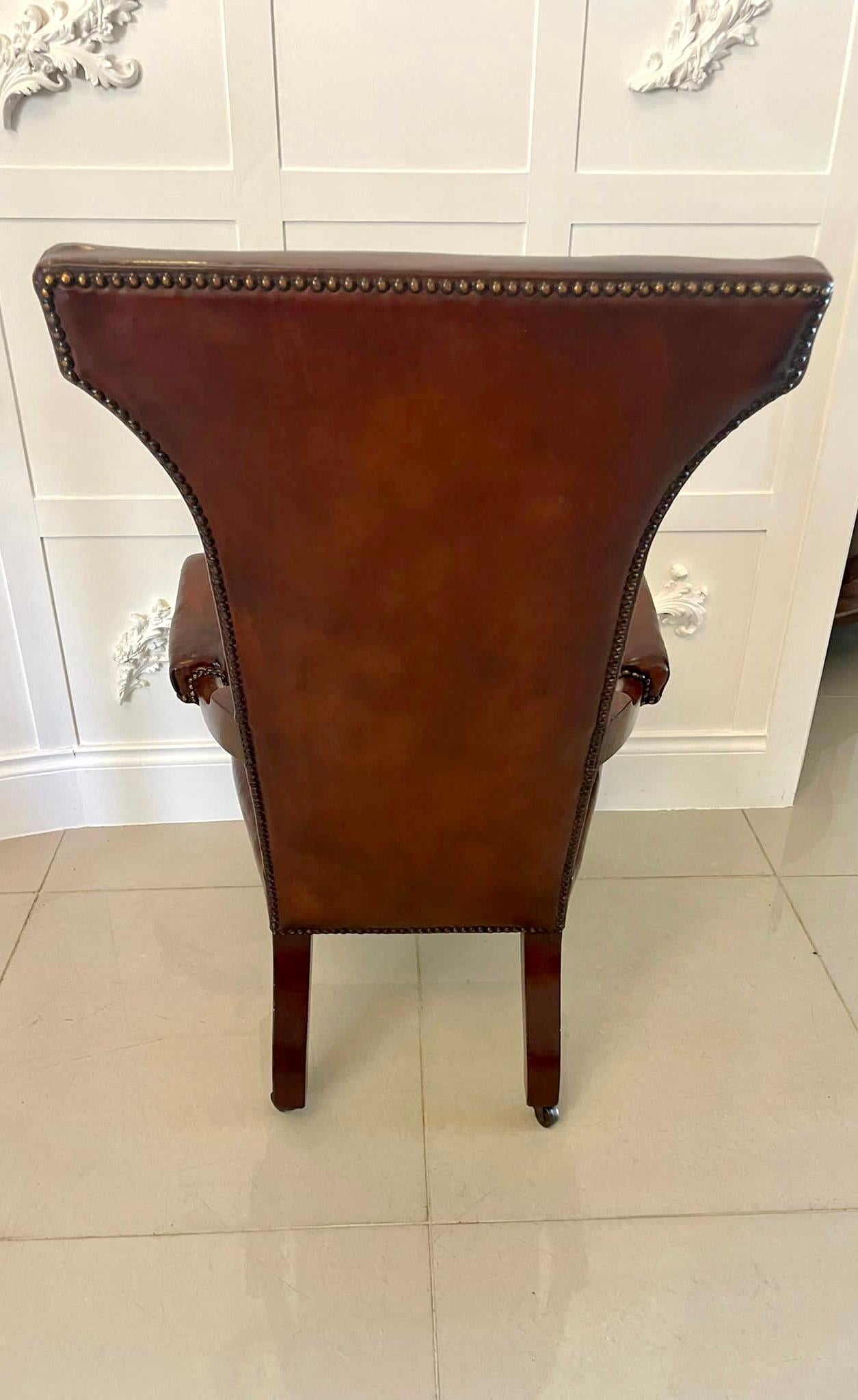 Unusual Antique Quality William IV Leather and Mahogany Library Chair For Sale 4