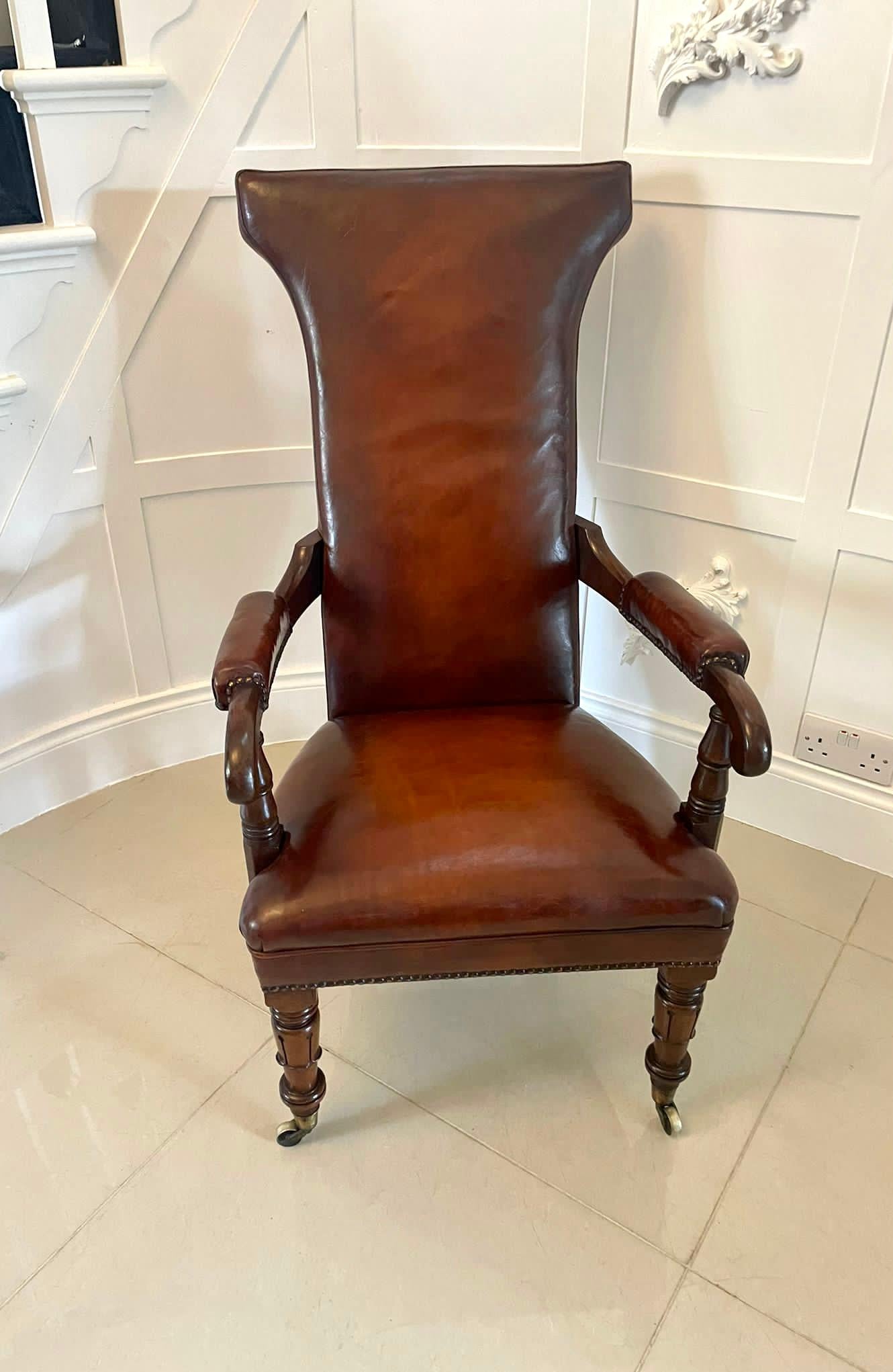 Unusual Antique Quality William IV Leather and Mahogany Library Chair For Sale 5