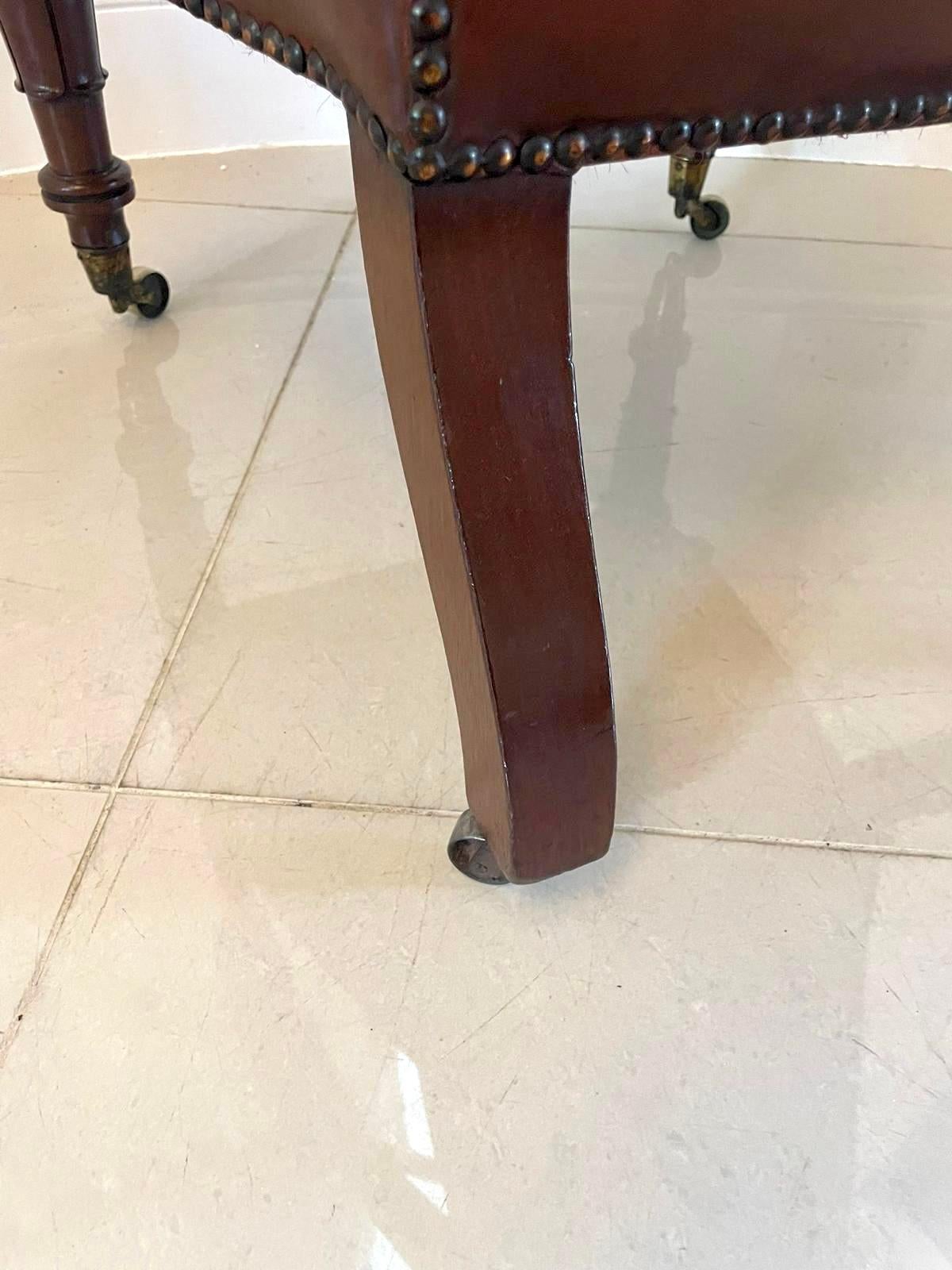 Unusual Antique Quality William IV Leather and Mahogany Library Chair For Sale 6