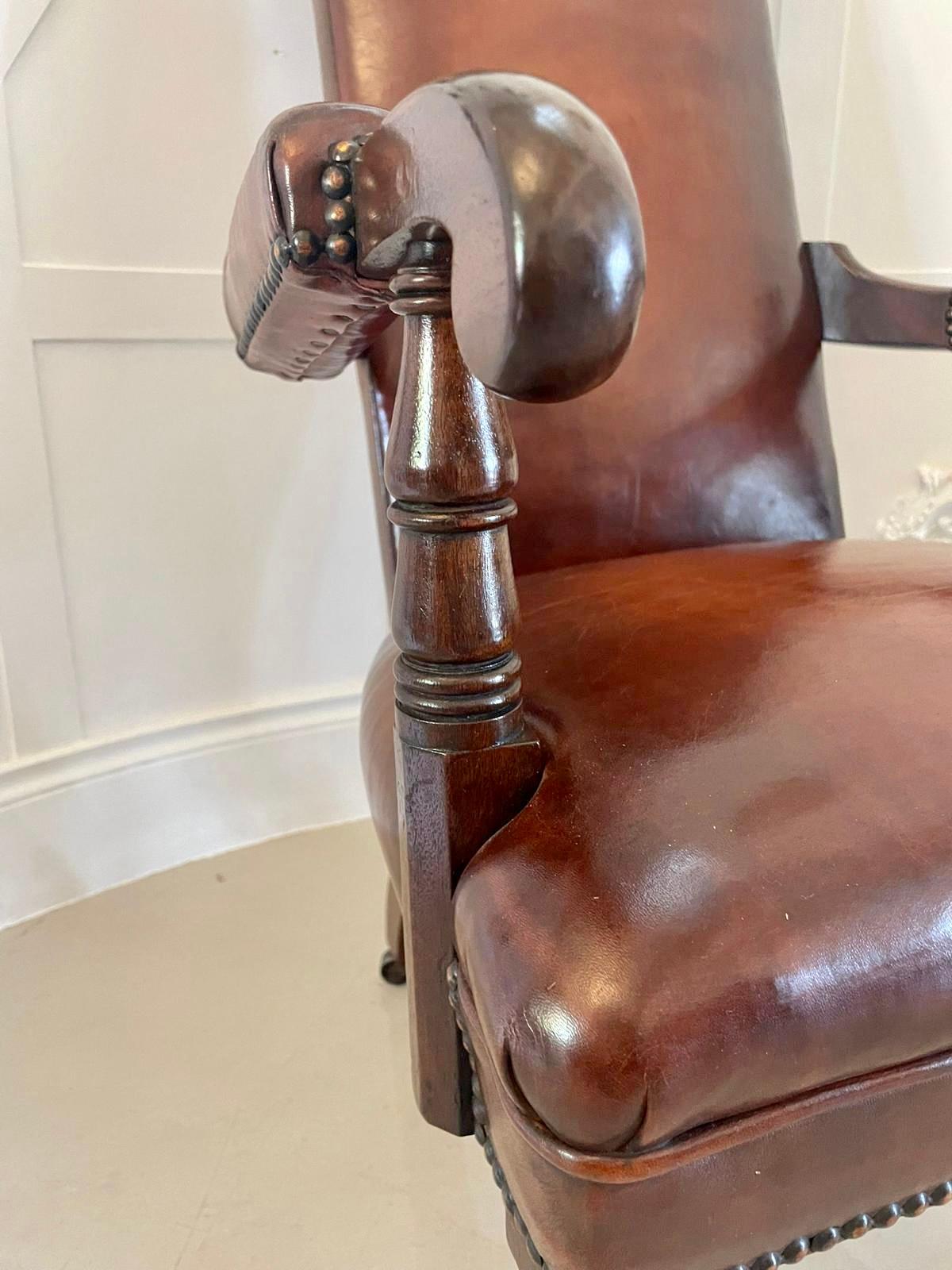 19th Century Unusual Antique Quality William IV Leather and Mahogany Library Chair For Sale