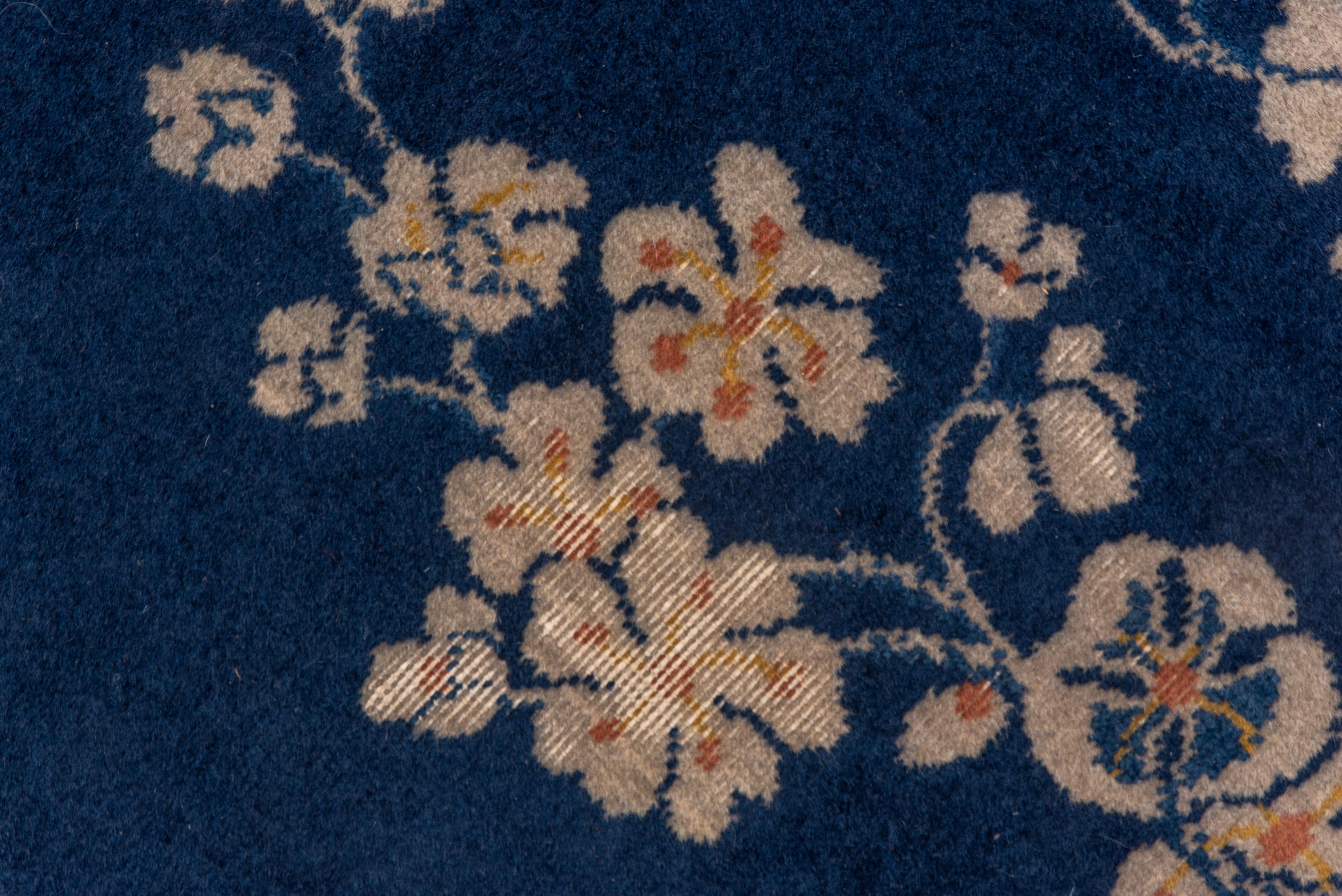Wool Unusual Antique Royal Blue Chinese Tianjin Interwar Carpet, Art Deco Style
