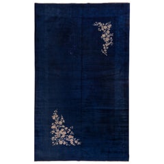Unusual Vintage Royal Blue Chinese Tianjin Interwar Carpet, Art Deco Style
