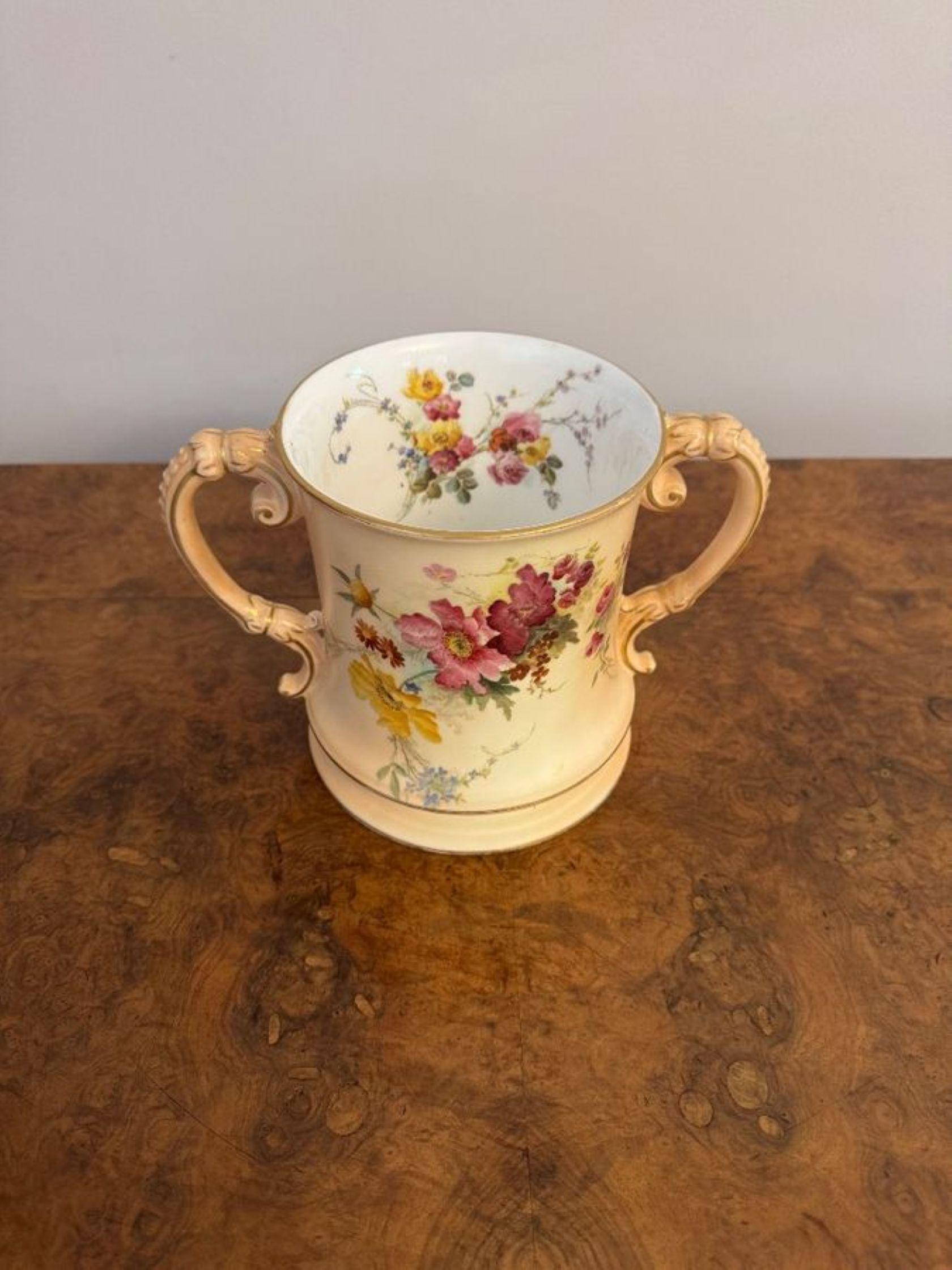 Porcelain Unusual antique Royal Worcester loving cup For Sale