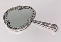 Unusual Antique Silver Hand Mirror, London 1880 Robert Humphries