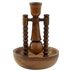 Unusual Antique Treen Carved Gimbal Ship Candlestick, 19th-20th Century