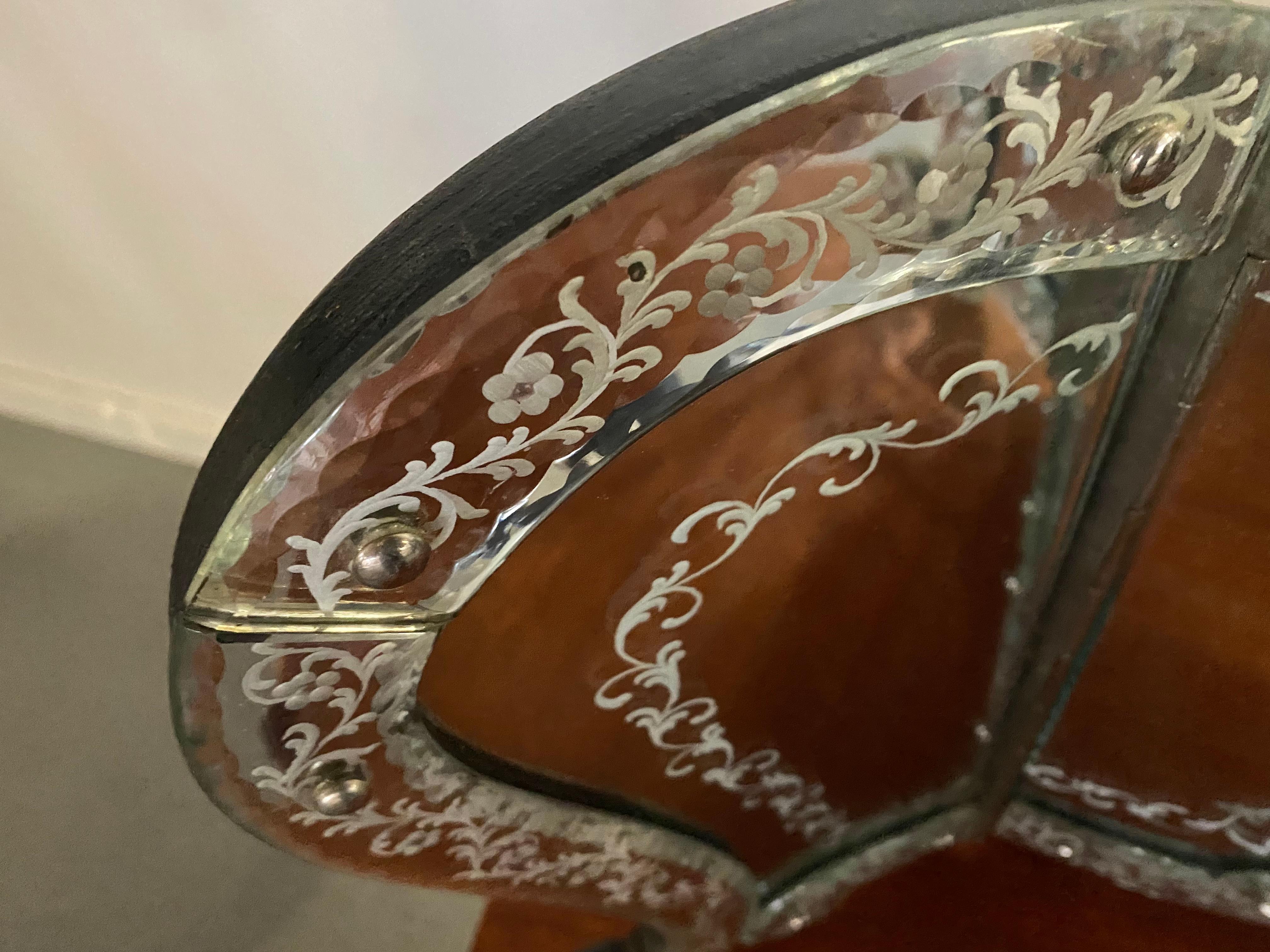 Unusual Antique Tri-fold Venetian Dresser / Vanity Mirror, etched glass. Beautiful etching of flowers , as well as scrolls along the edges.