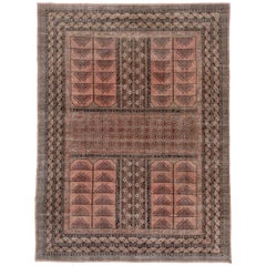 Unusual Antique Turkish Sivas Rug, Coral Field, Dark Blue and Brown Accents