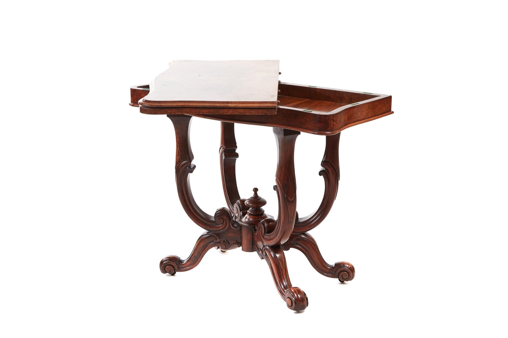 English Unusual Antique Victorian Burr Walnut Basket Base Card Table For Sale