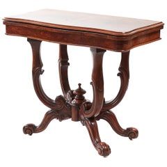 Unusual Antique Victorian Burr Walnut Basket Base Card Table