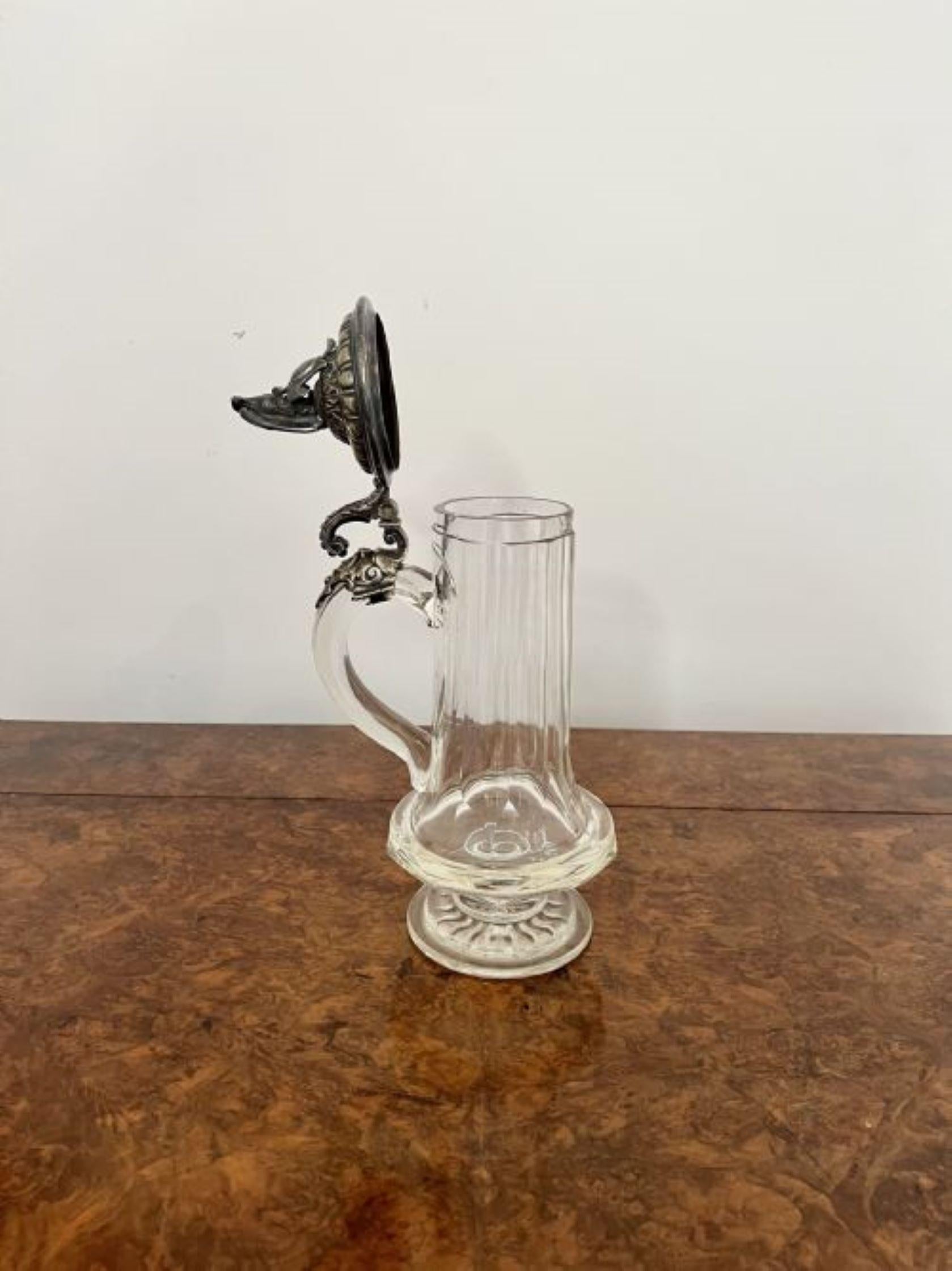 Unusual antique Victorian glass and silver plated German claret jug  In Good Condition For Sale In Ipswich, GB