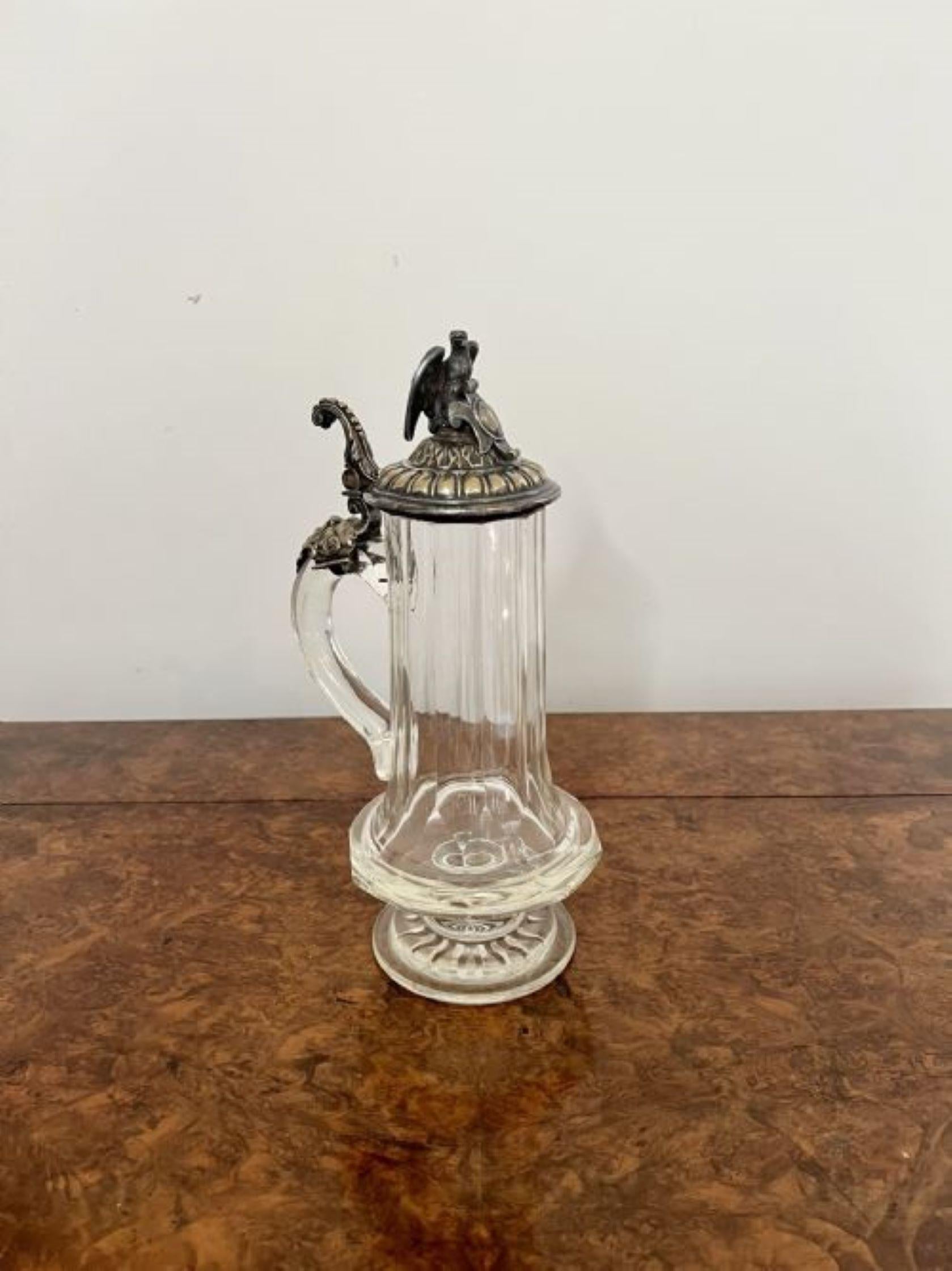 19th Century Unusual antique Victorian glass and silver plated German claret jug  For Sale