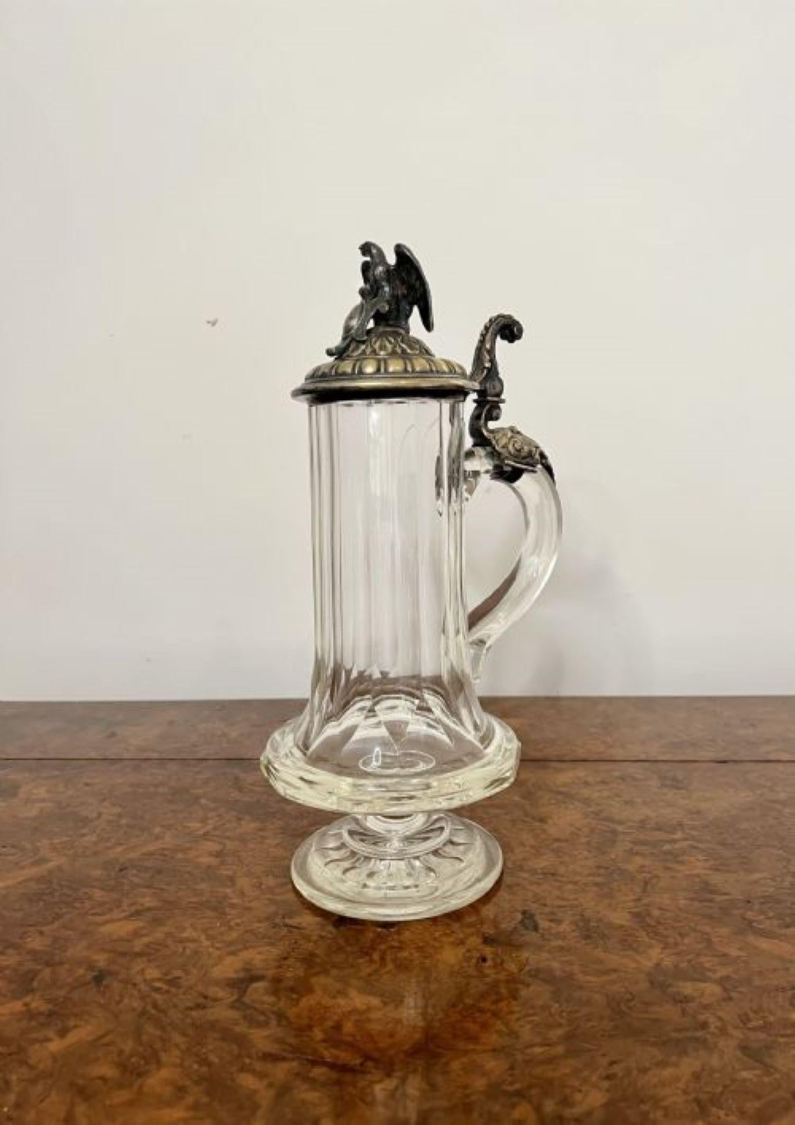 Unusual antique Victorian glass and silver plated German claret jug  For Sale 1