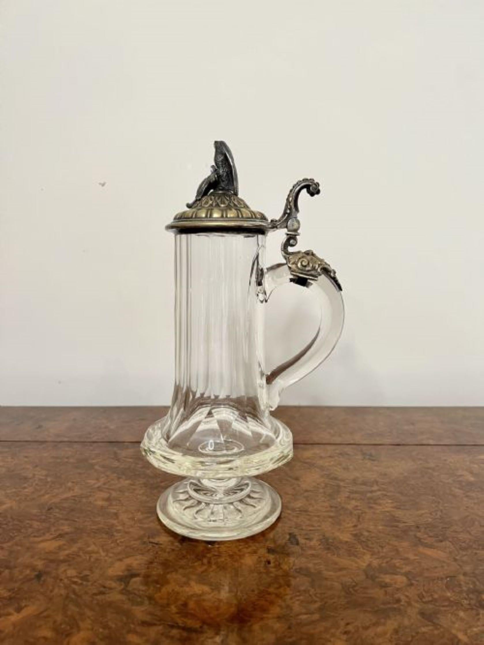 Unusual antique Victorian glass and silver plated German claret jug  For Sale 3