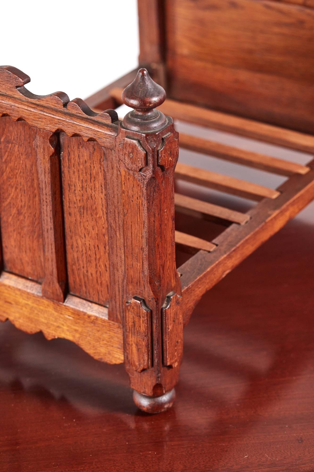 Unusual Antique Victorian Miniature Oak Half Tester Bed 1