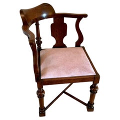 Chaise d'angle ancienne et inhabituelle en chêne de style victorien