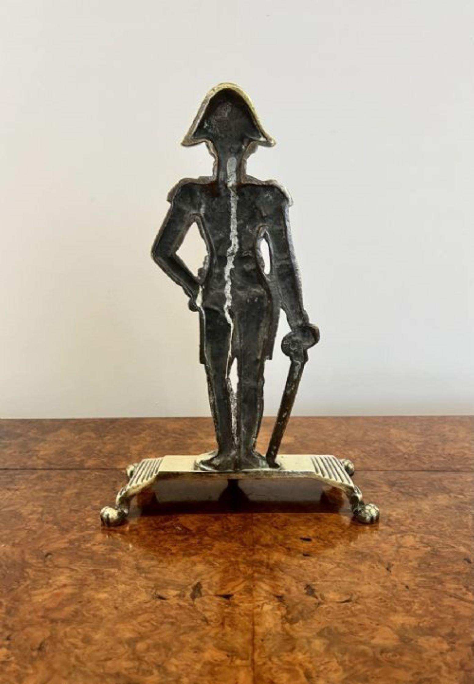 Unusual antique Victorian quality brass door stop in the form of Lord Nelson, quality antique Victorian brass doorstop with Lord Nelson standing on a stepped base raised on claw and ball feet