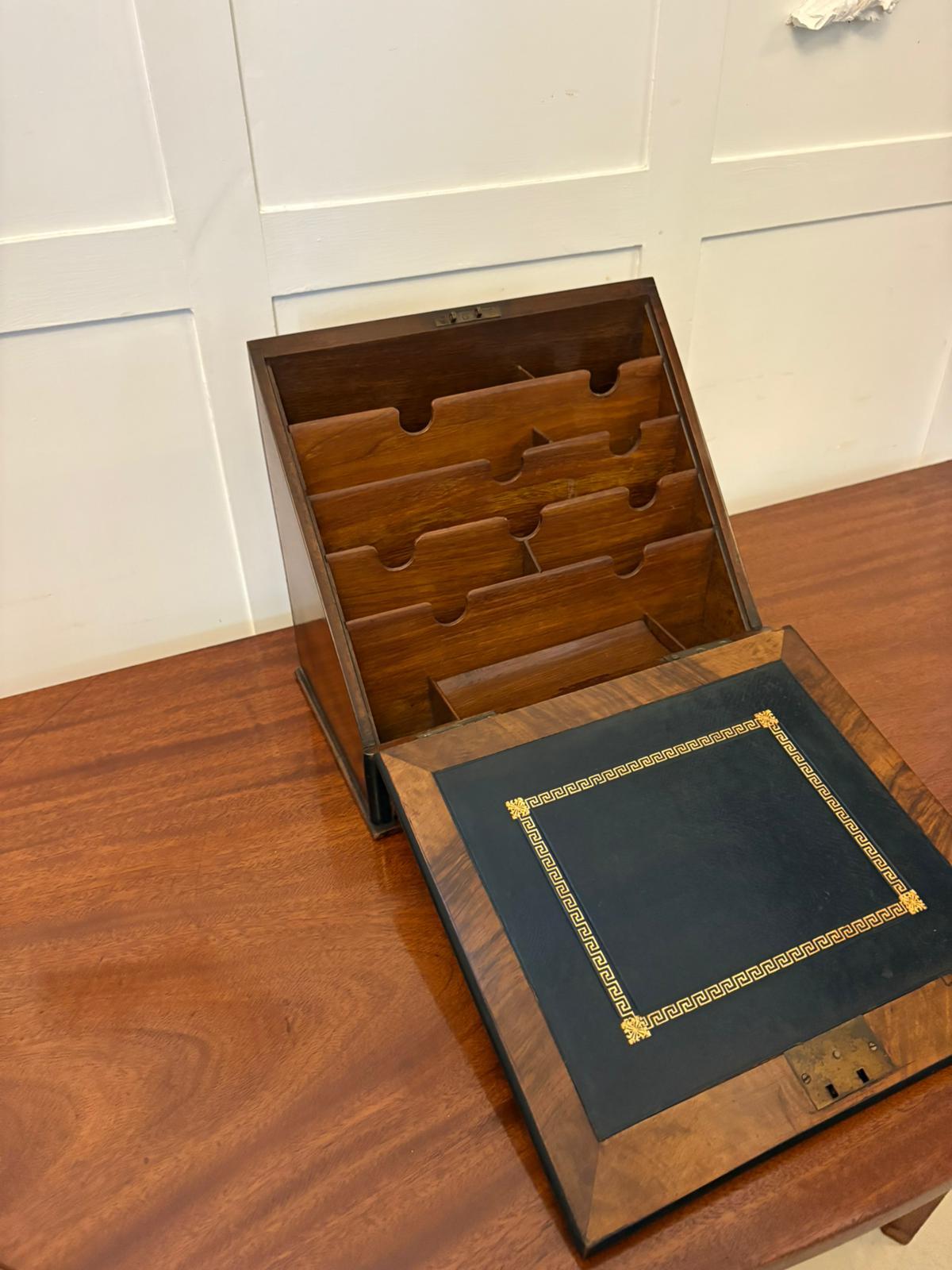 English Unusual Antique Victorian Quality Burr Walnut Brass Mounted Stationery Box For Sale