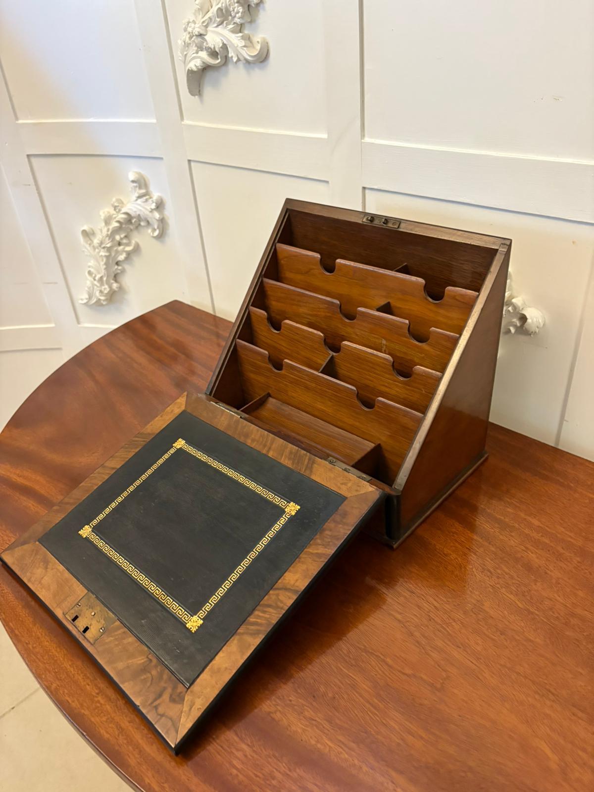 Unusual Antique Victorian Quality Burr Walnut Brass Mounted Stationery Box In Good Condition For Sale In Suffolk, GB