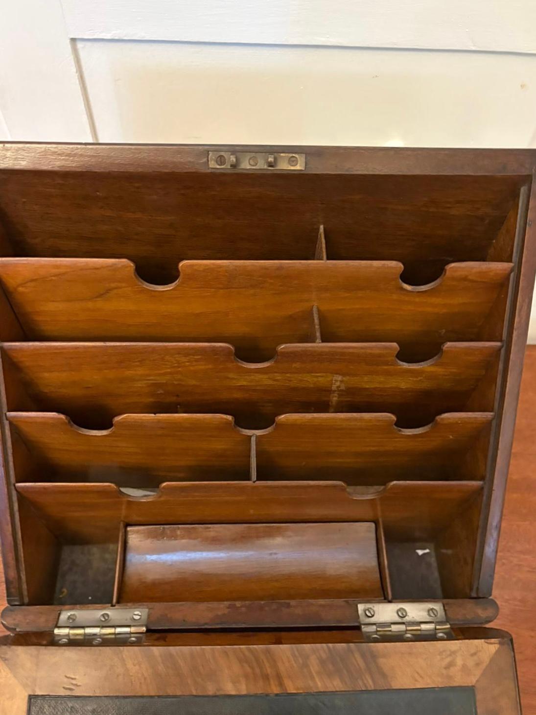 Unusual Antique Victorian Quality Burr Walnut Brass Mounted Stationery Box For Sale 2
