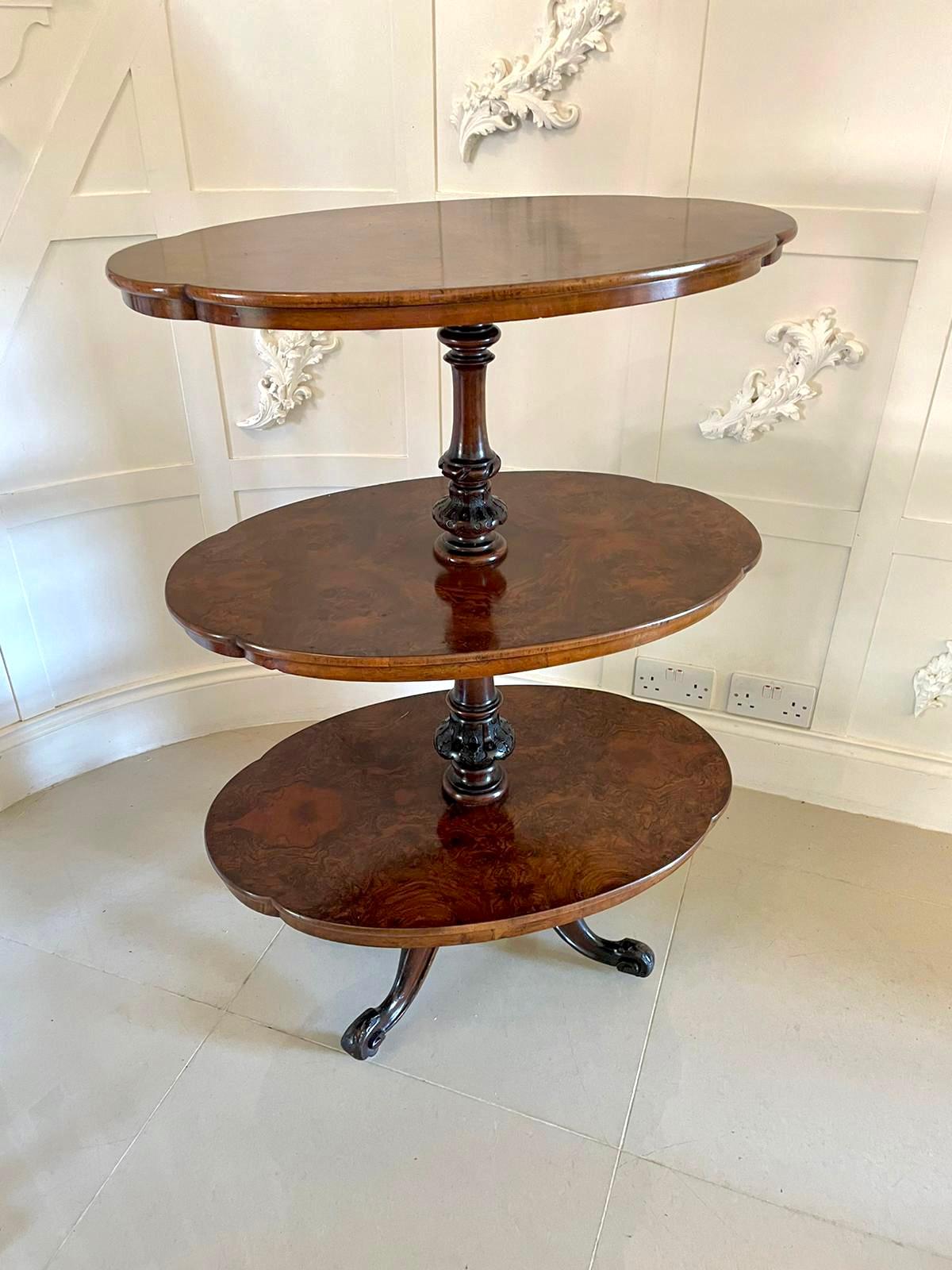 Unusual Antique Victorian Quality Burr Walnut Dumb Waiter 7