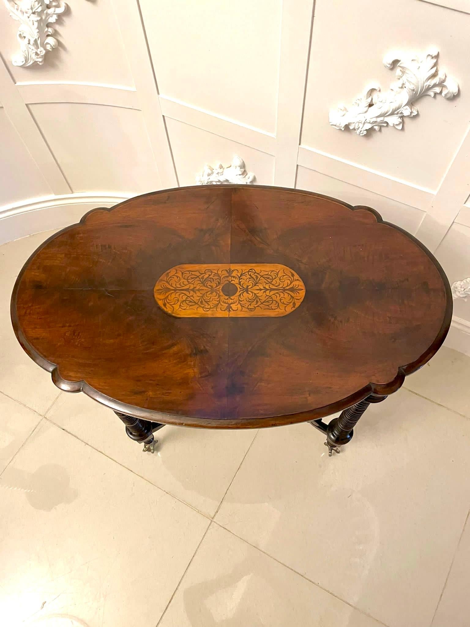 Mid-19th Century Unusual Antique Victorian Quality Burr Walnut Inlaid Lamp Table  For Sale