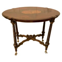 Unusual Antique Victorian Quality Burr Walnut Inlaid Lamp Table