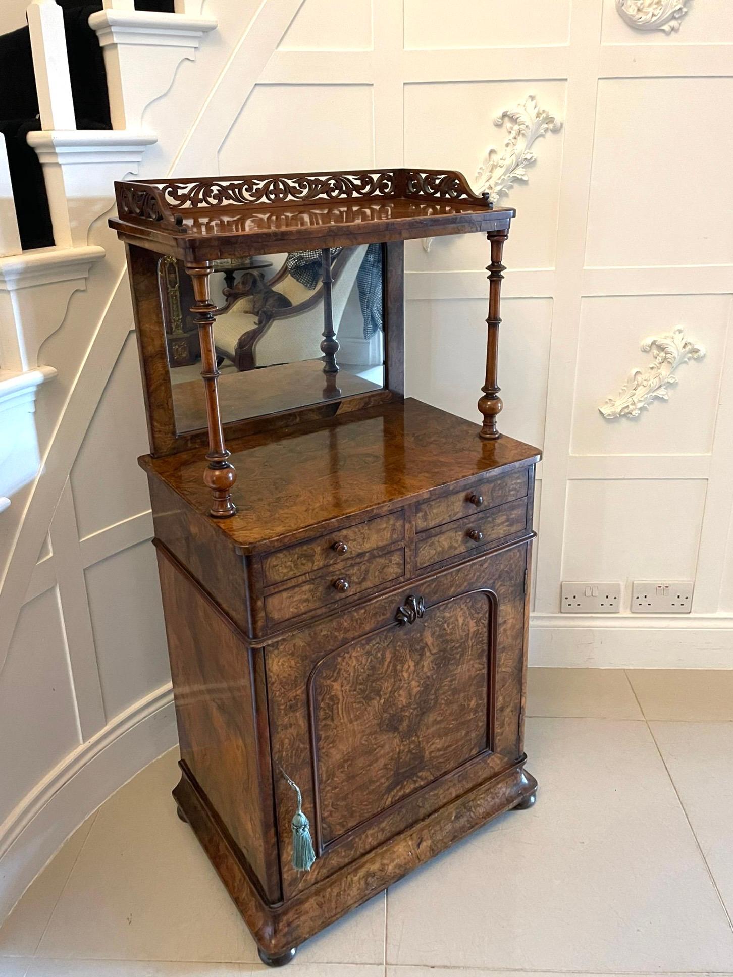 Unusual Antique Victorian Quality Burr Walnut Side Cabinet  For Sale 9