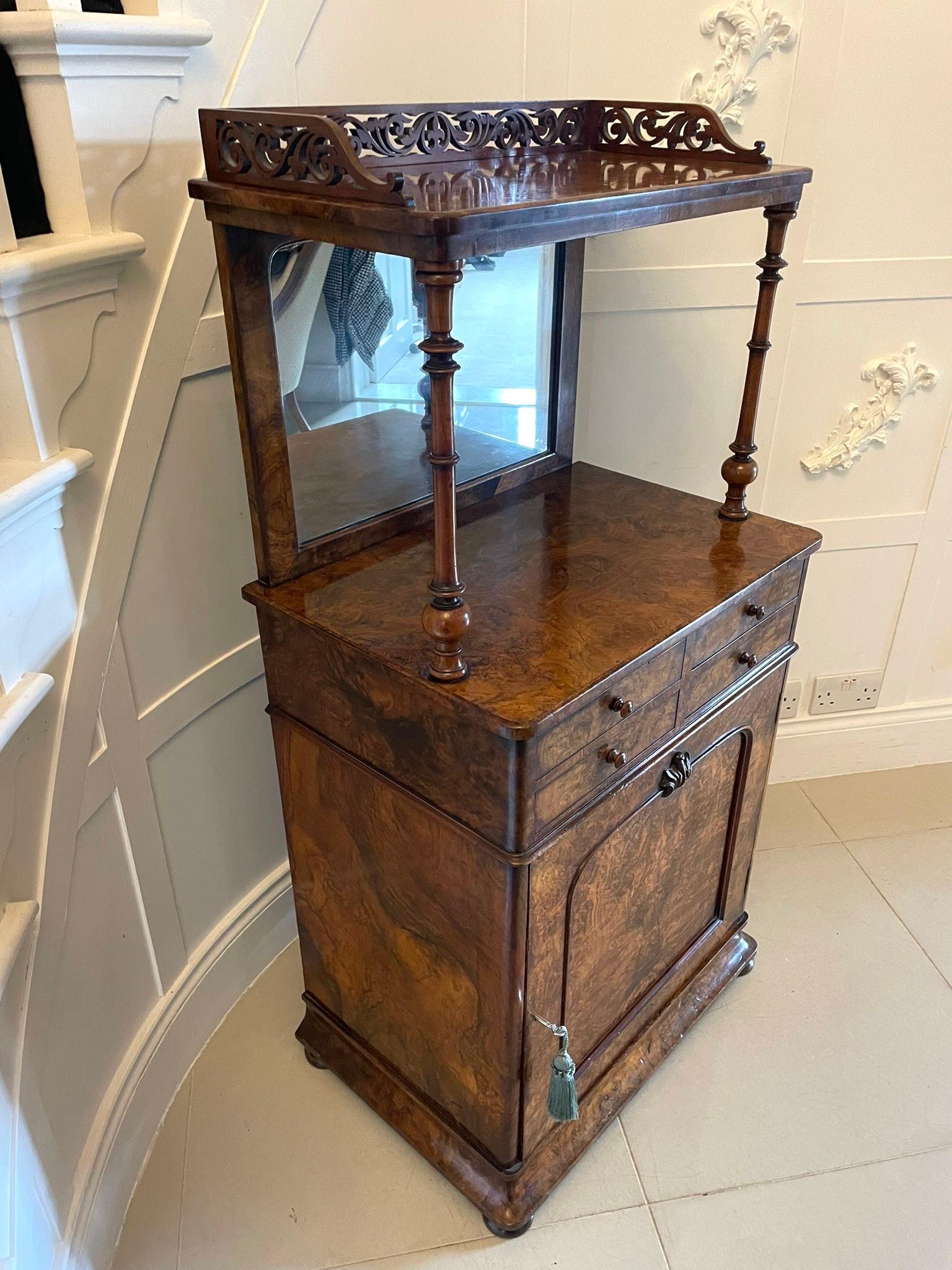 English Unusual Antique Victorian Quality Burr Walnut Side Cabinet  For Sale